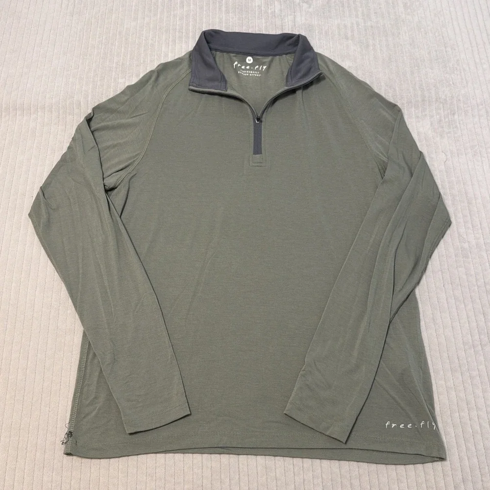 Free Fly Mens 1/4 Zip Pullover Size Medium Performance Bamboo Long Sleeve Green